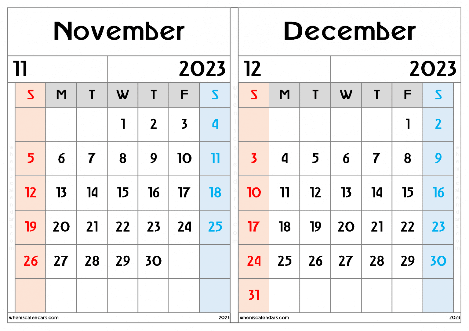 Free Printable Two Month Calendar 2023 PDF In Landscape And Portrait