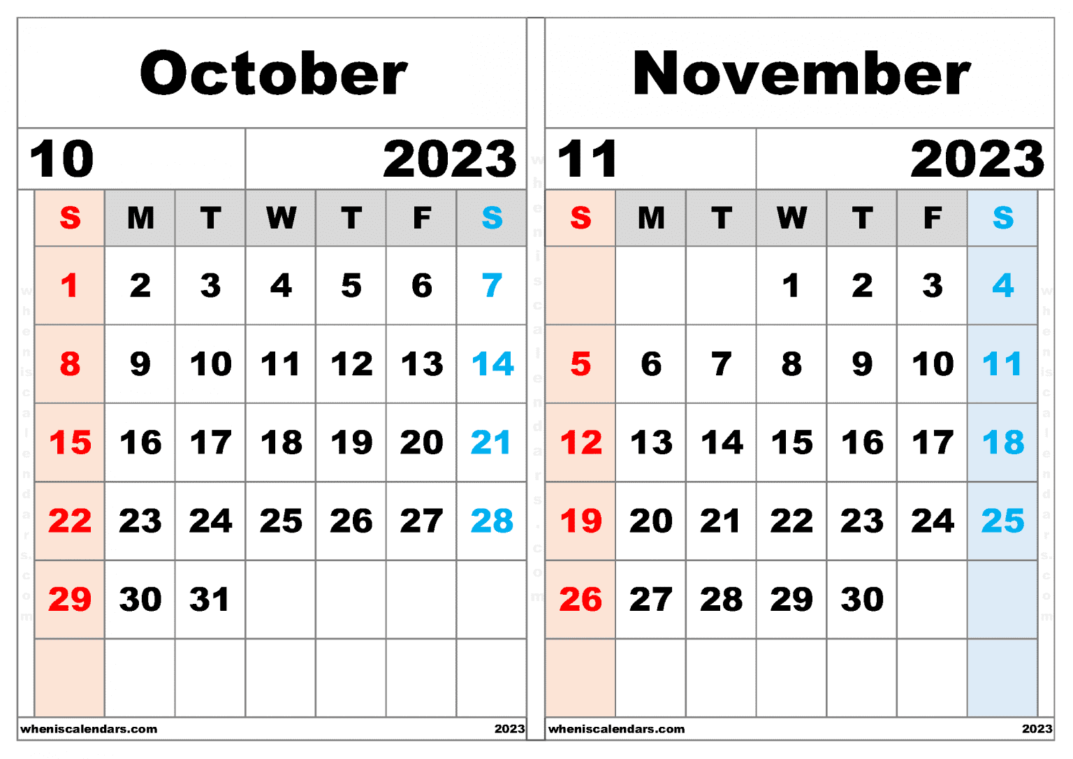 2023 Two-Month Calendar Printable