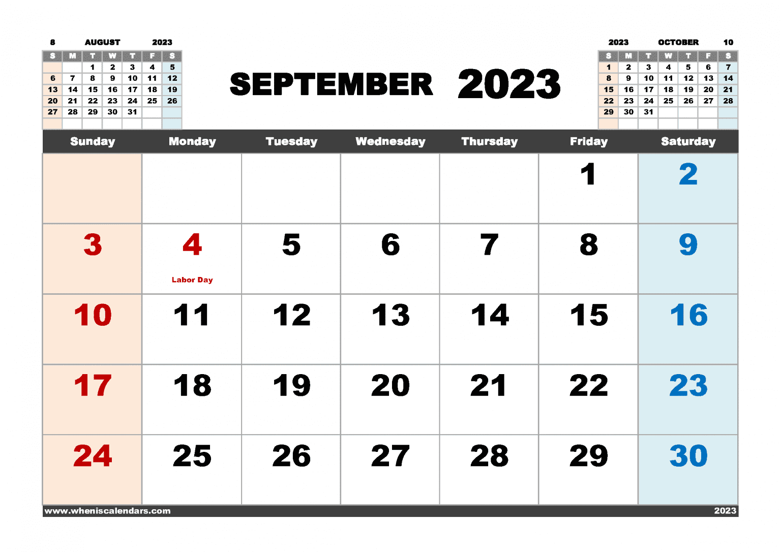 Free Blank September 2023 Calendar Printable Monthly PDF In Landscape