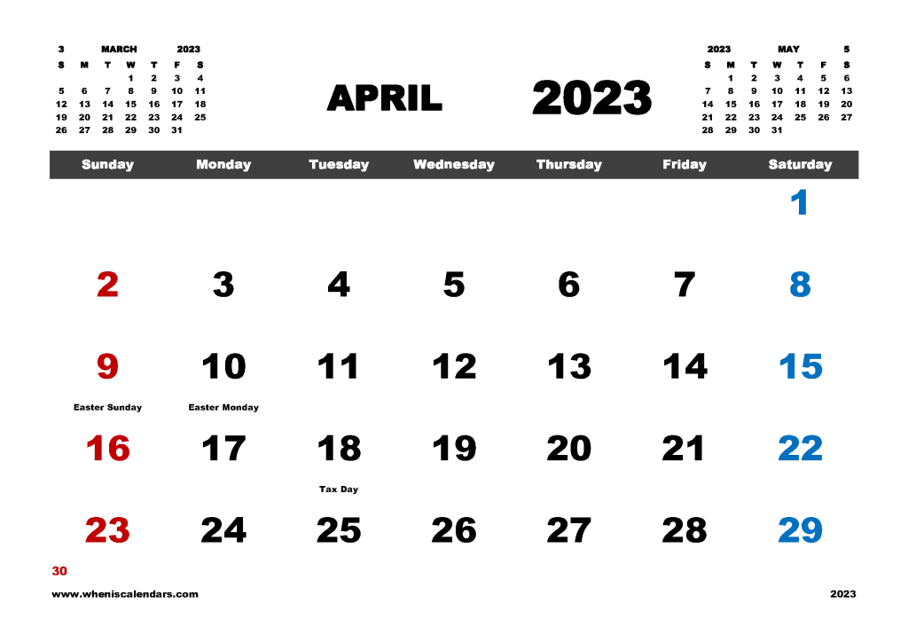 Free Printable April 2023 Calendar With Holidays In Variety Formats Name 423pna4hl10 