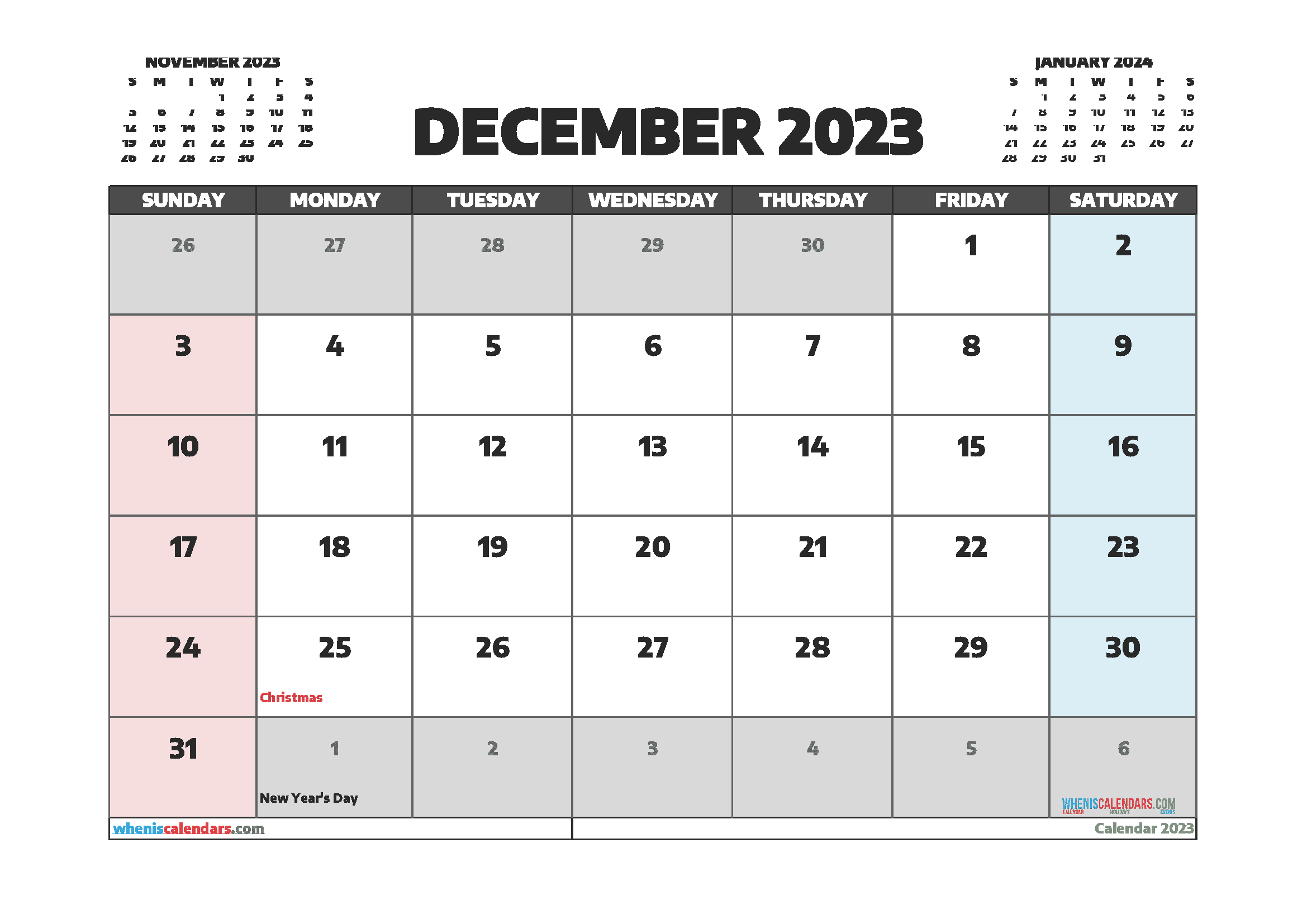 Free Printable December 2023 Calendar 23274 