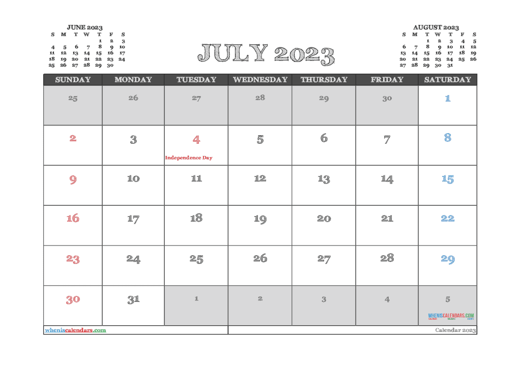 july and august 2023 calendar printable free pdf