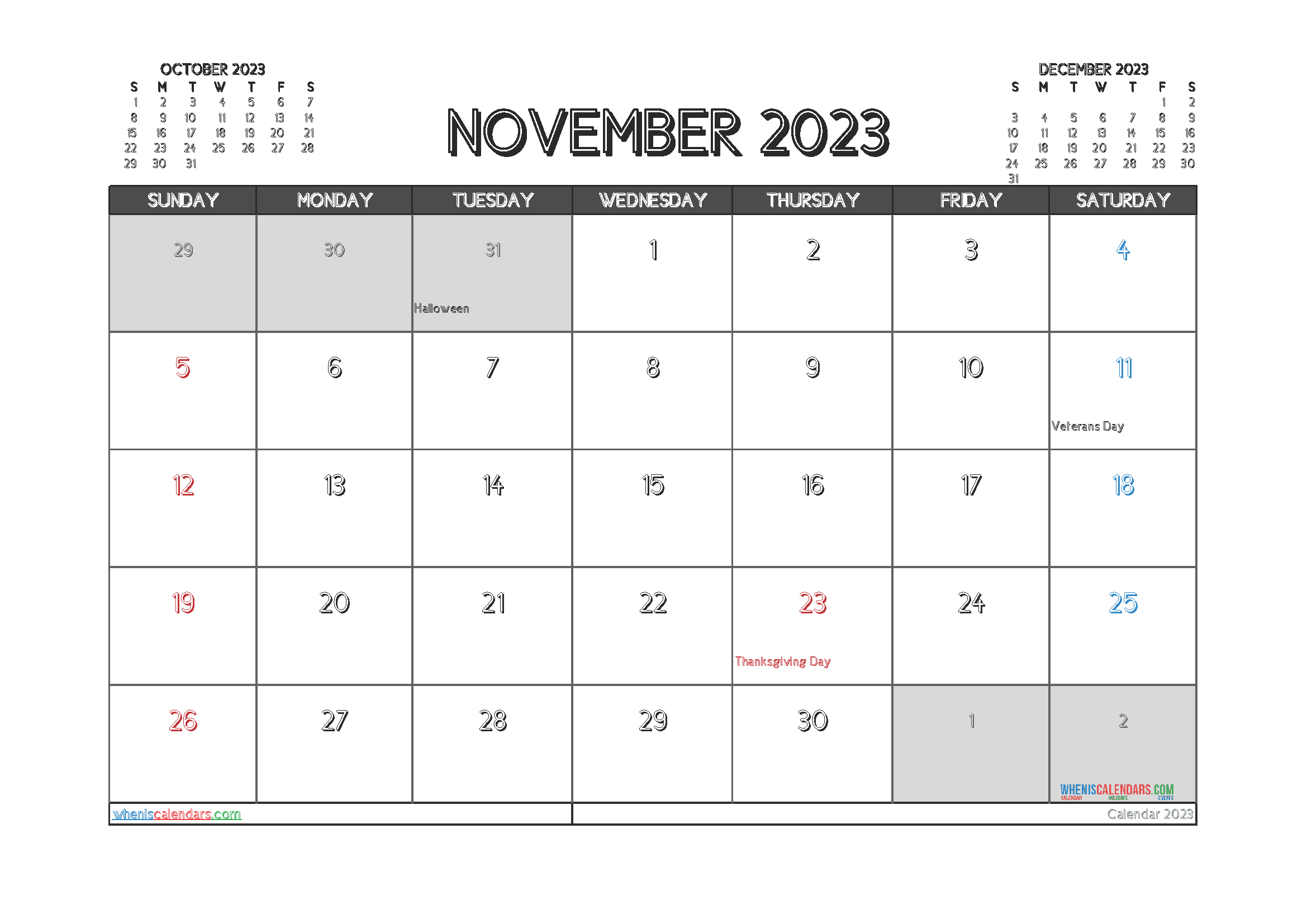 Download 2023 free yearly calendars to print A4 23O1556