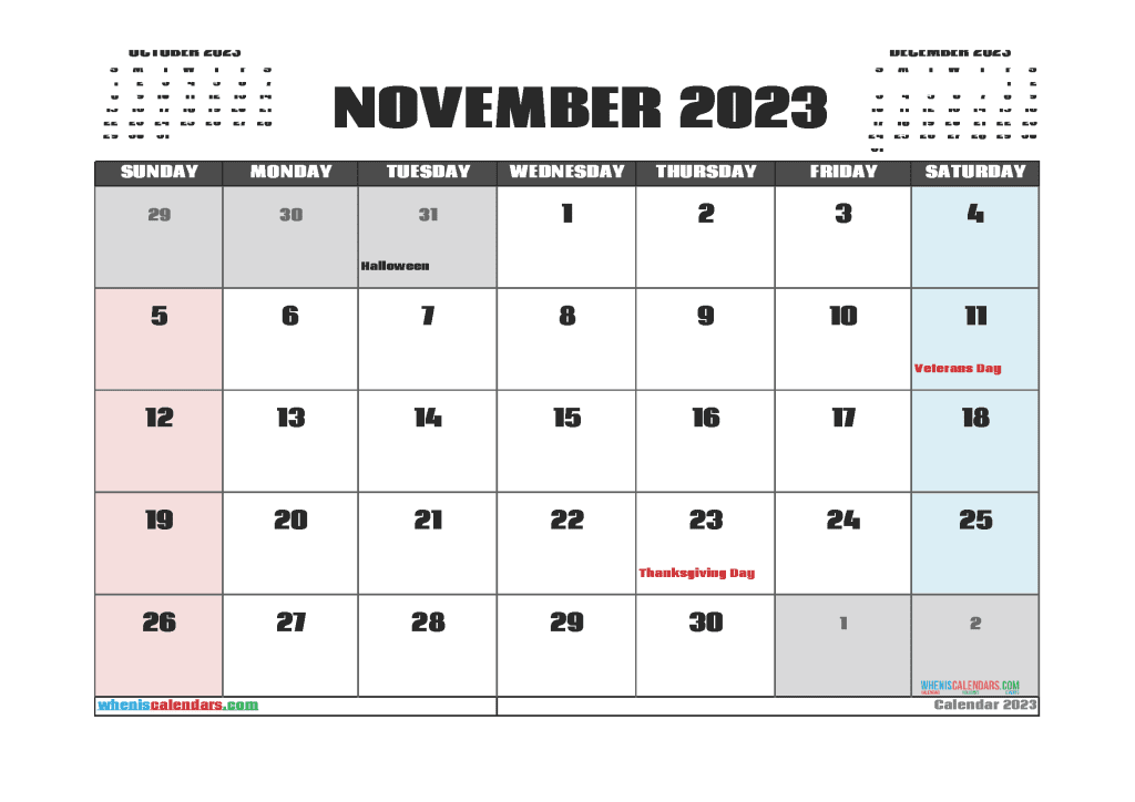 Download Free Printable Monthly Calendar Nov 2023 (10N23217)