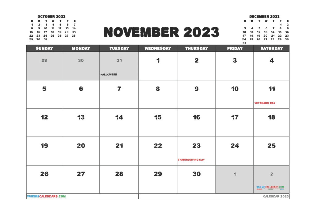 Download Free Printable 2023 November Calendar 10n23077