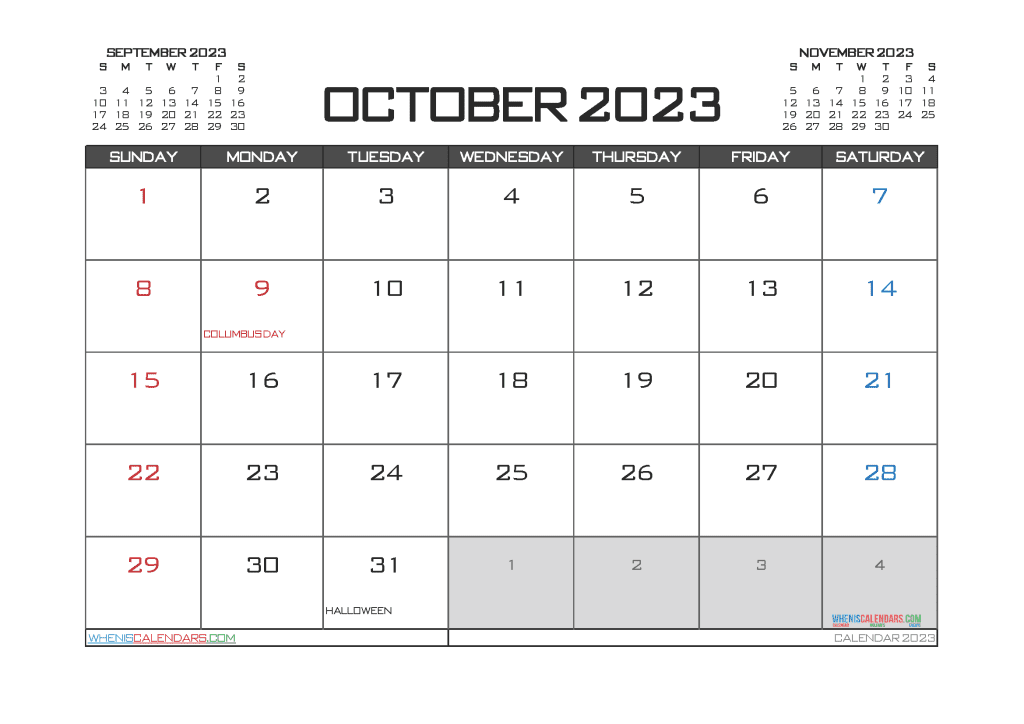 October 2023 Calendar With Holidays (PDF And Image)