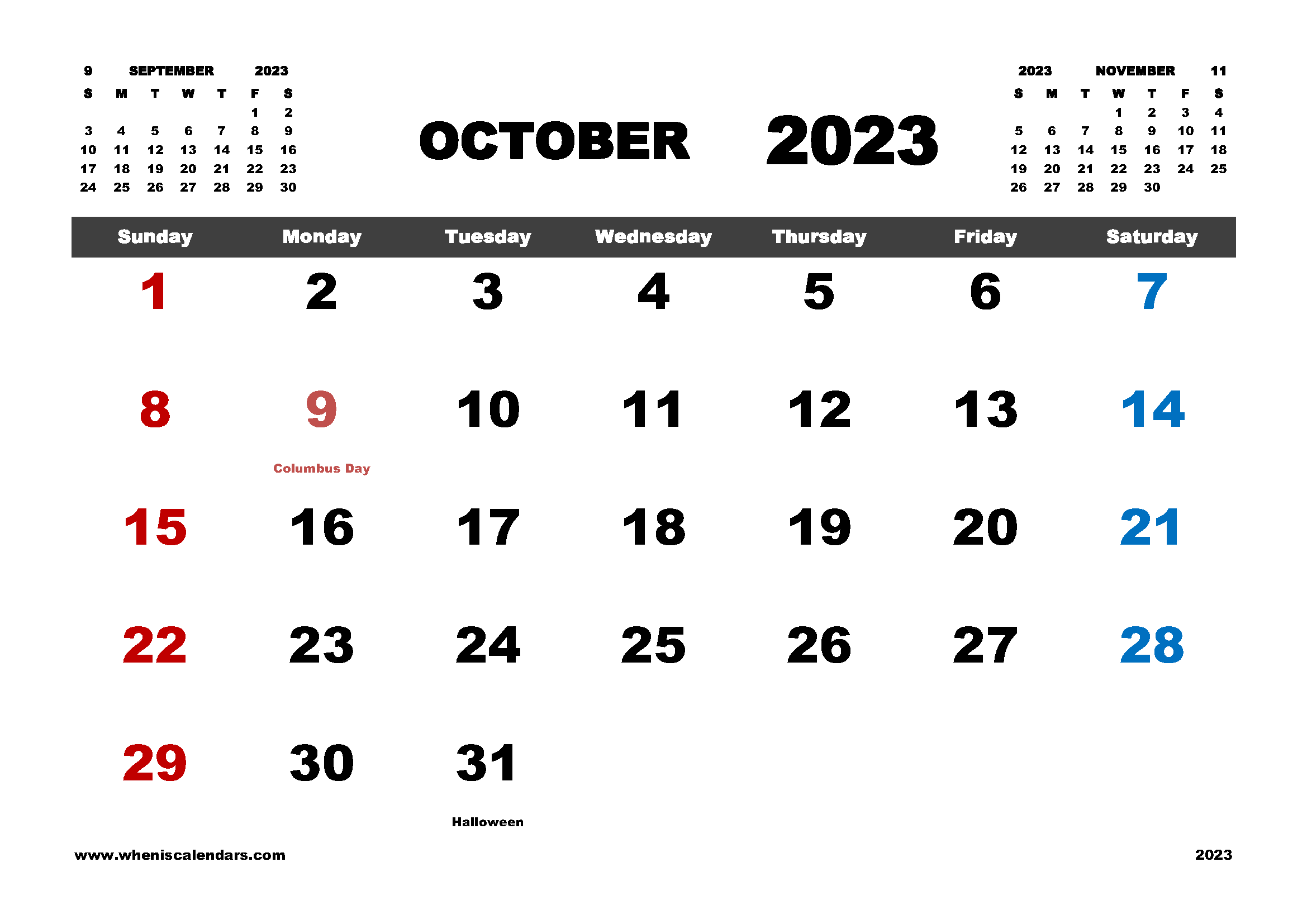 Free Printable October 2023 Calendar With Holidays In Variety Formats