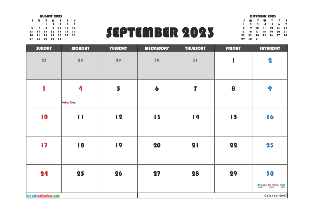Free September 2023 Calendar With Holidays (23213)