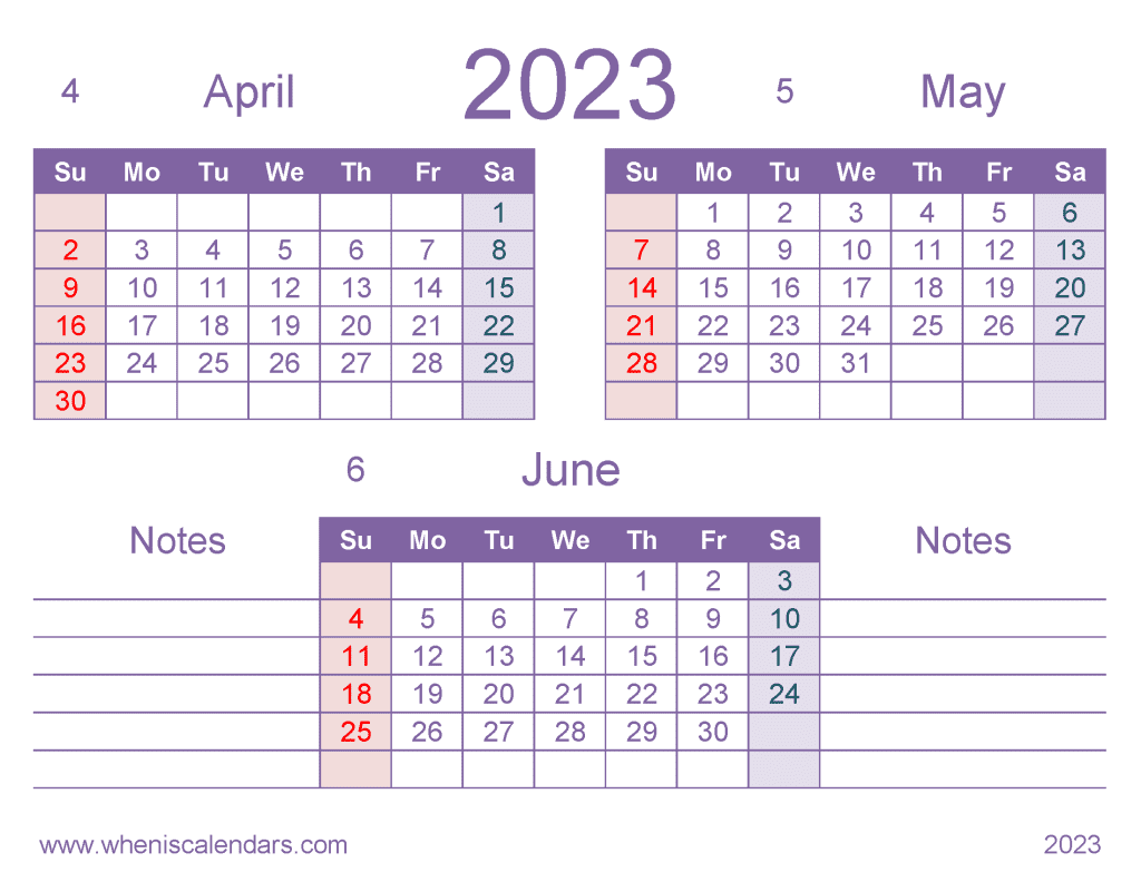 Free April May June 2023 Calendar (Template: 23456Q7)