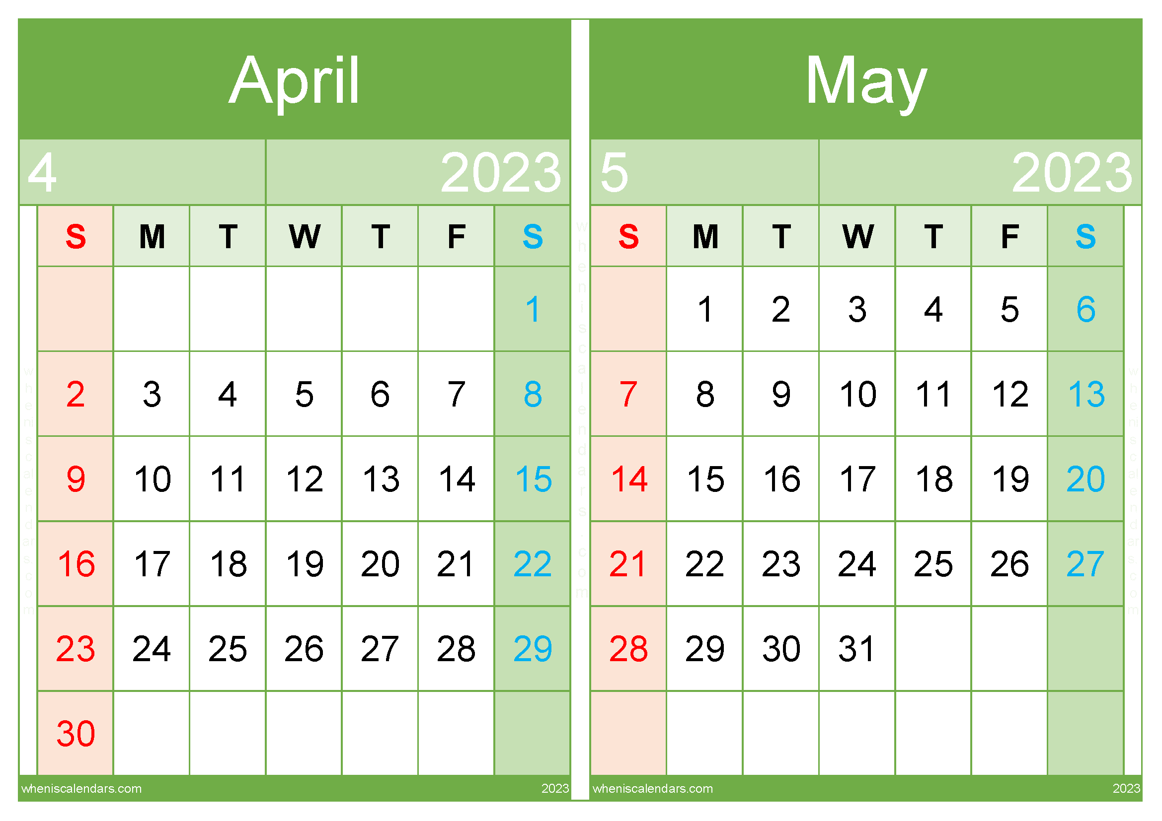 Calendar April And May 2023 Template (AM2318)
