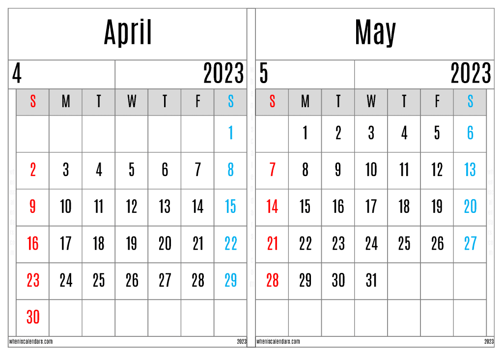 April And May 2023 Calendar Template (AM2301)