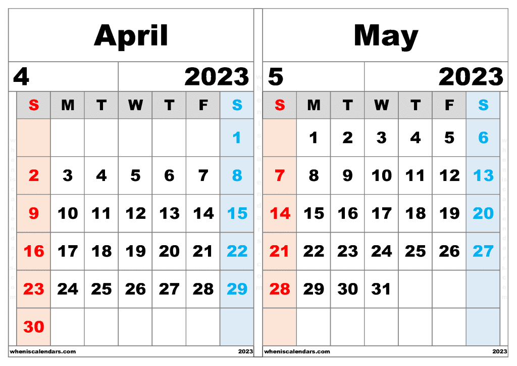 Calendar April And May 2023 Template (AM2306)