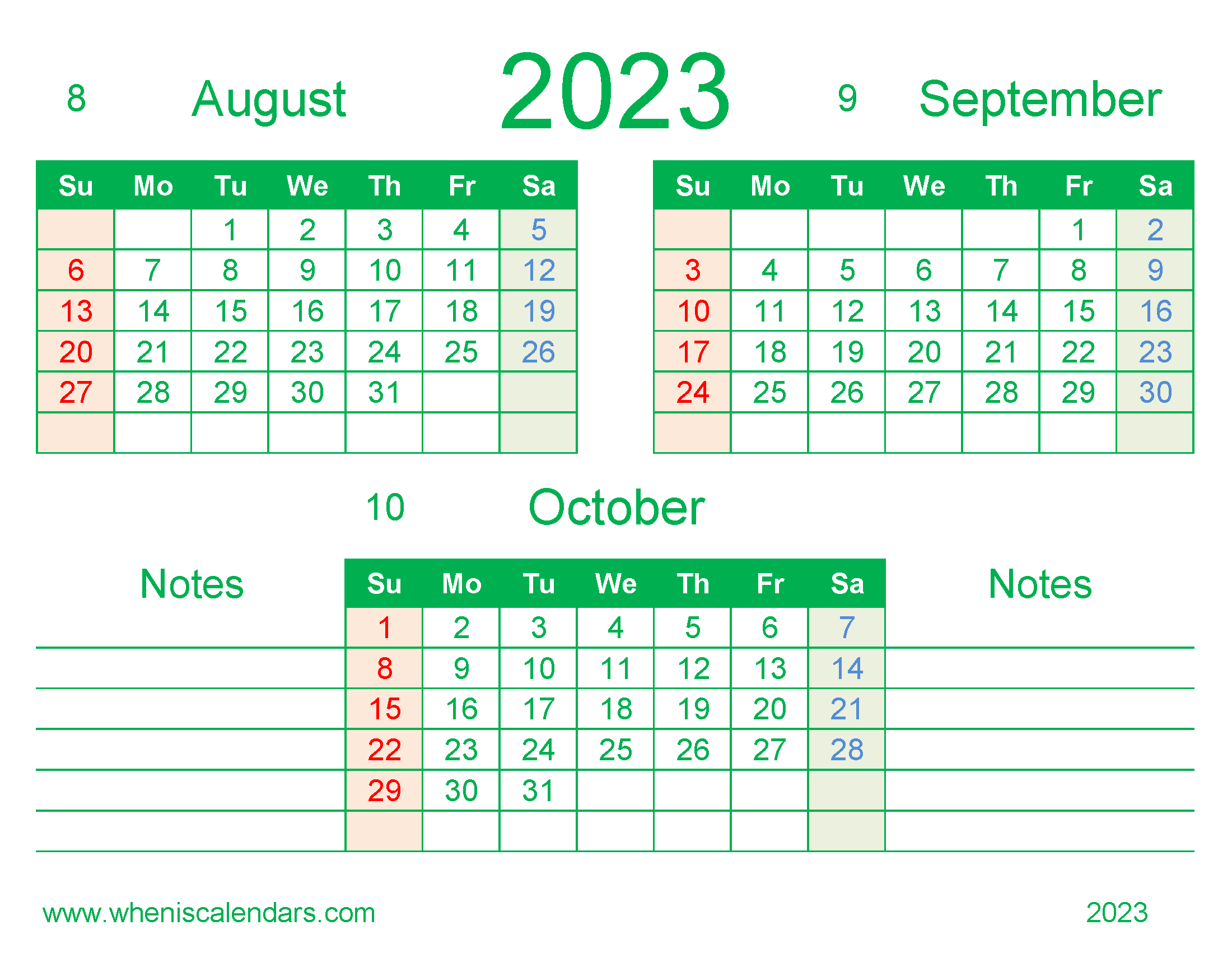 August September October 2023 Calendar Quarterly (Template 238910Q4)