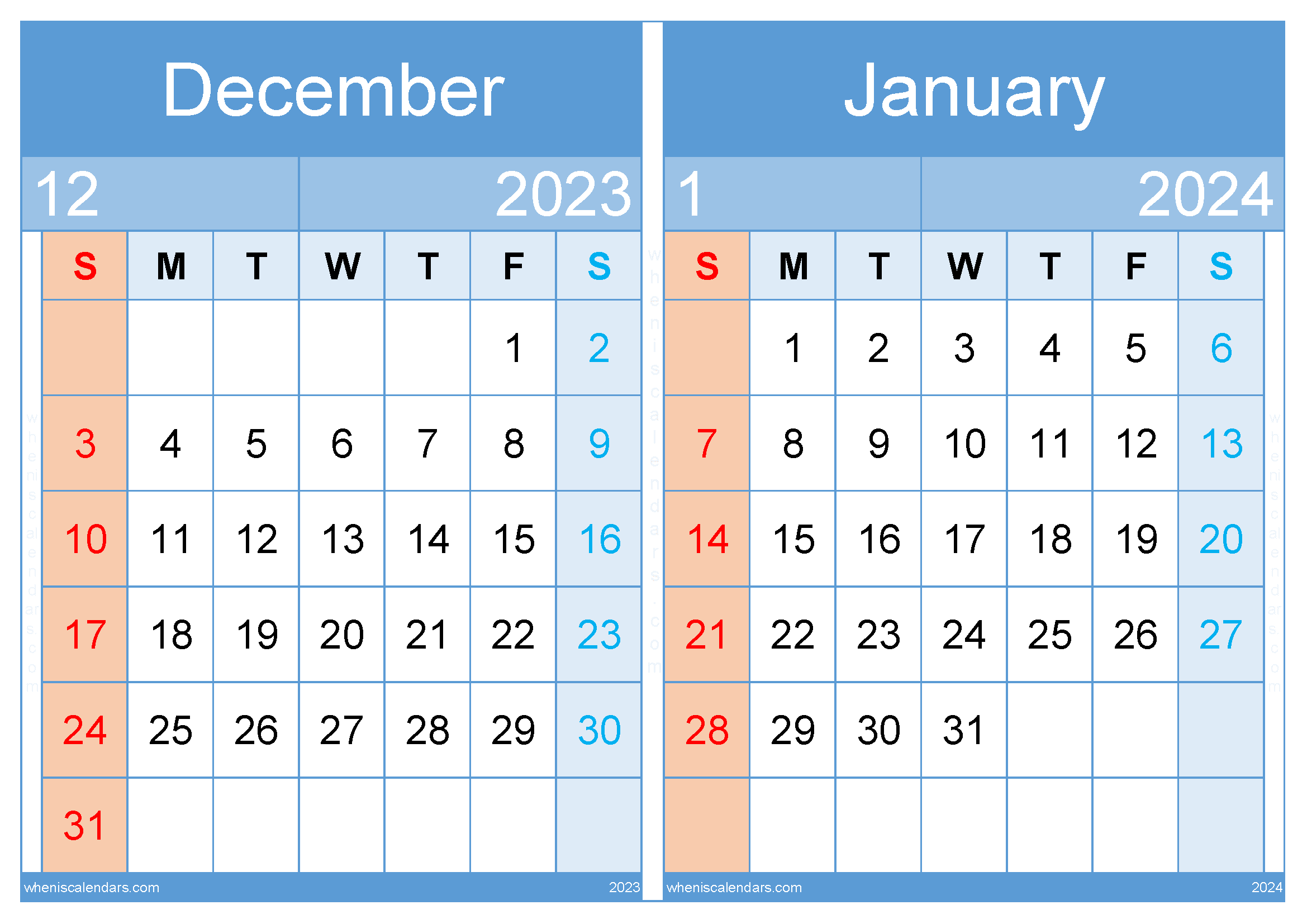 Free December 2023 January 2024 Calendar