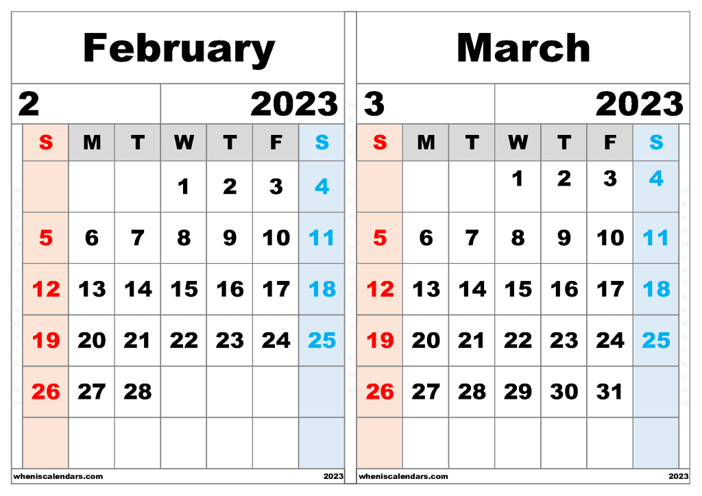 calendar-february-and-march-2023-template-fm2306