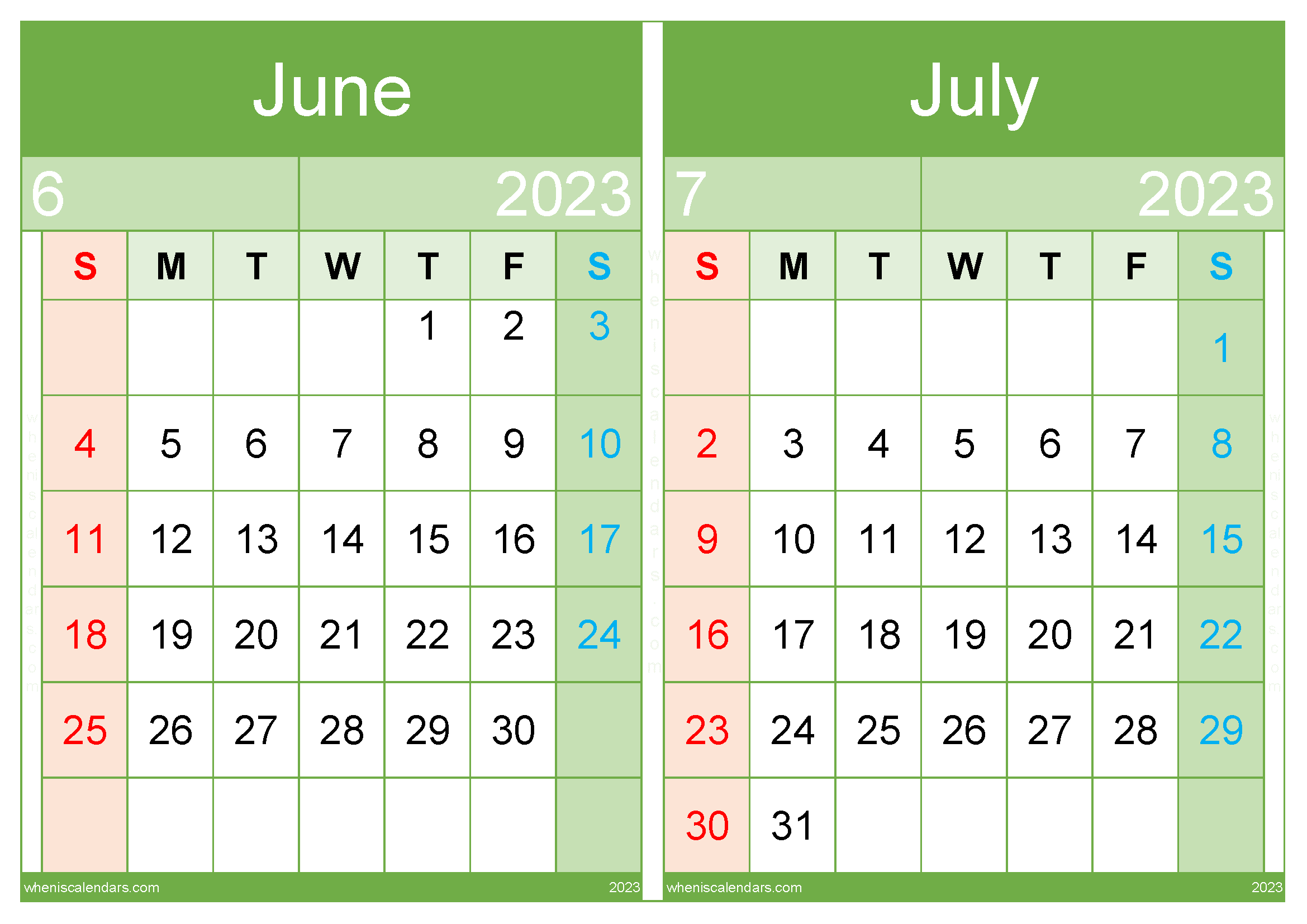 Calendar June And July 2023 Template (JJ2318)