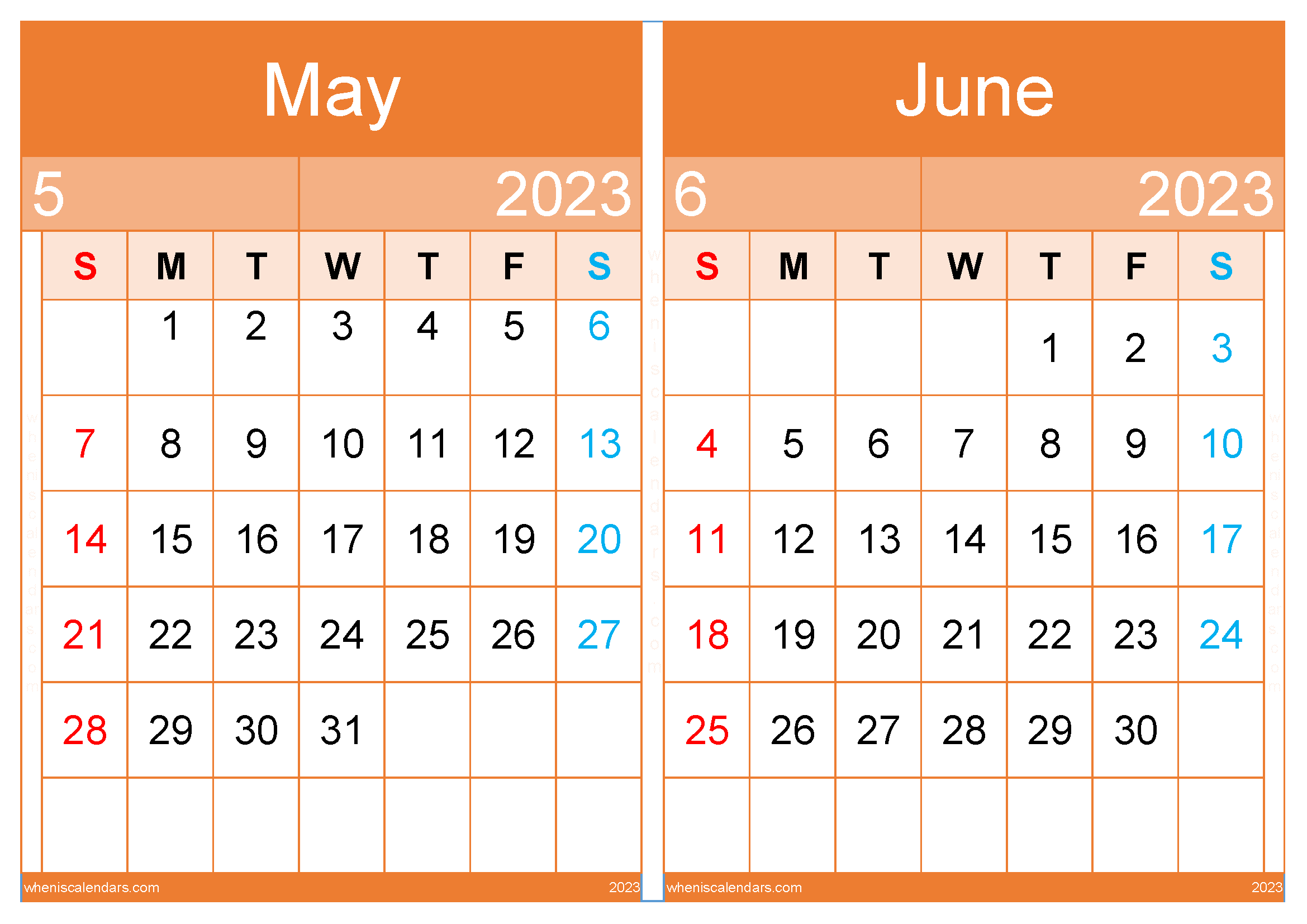 May And June Calendar 2023 Template (MJ2312)