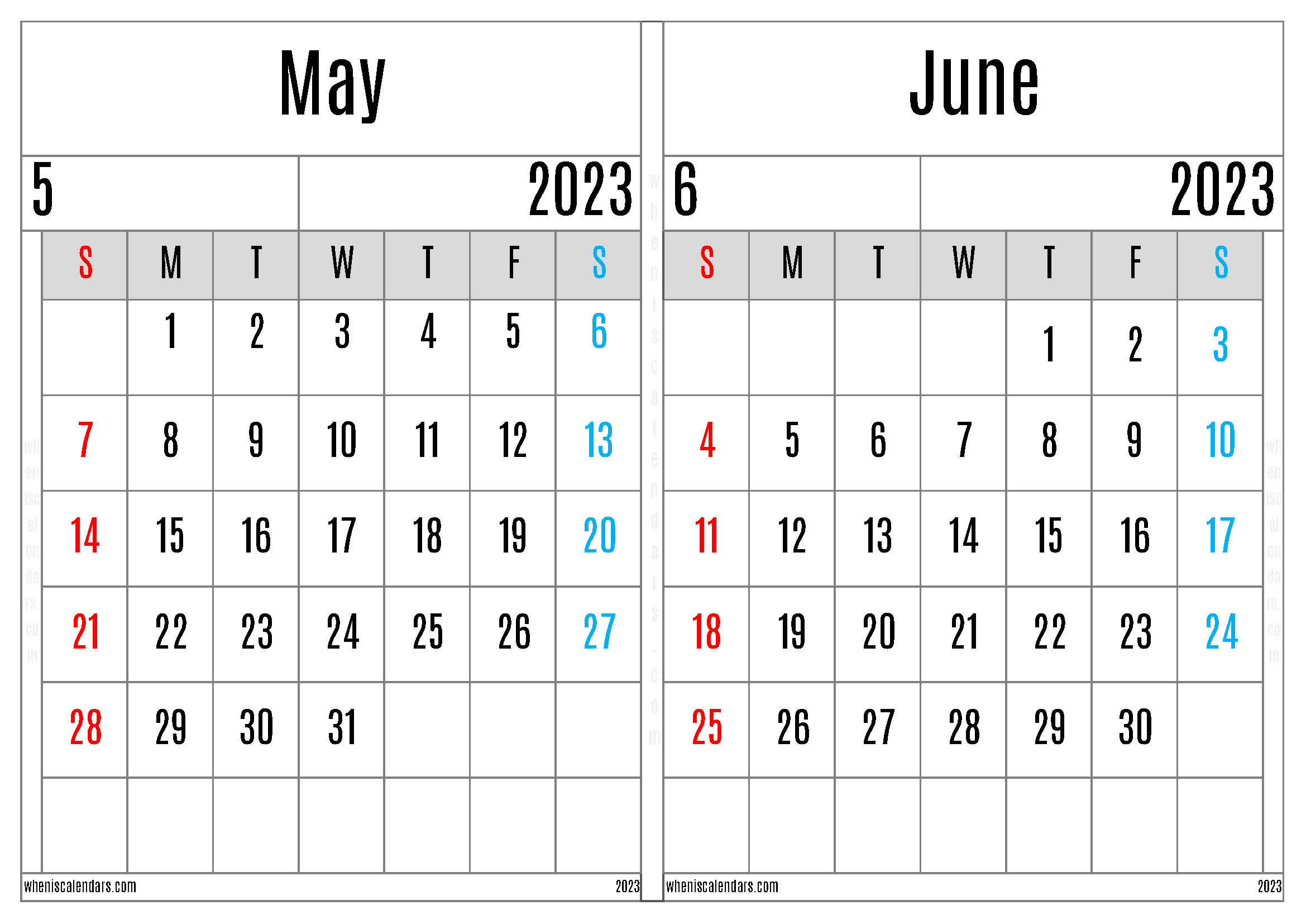 May June 2023 Calendar Template (MJ2301)