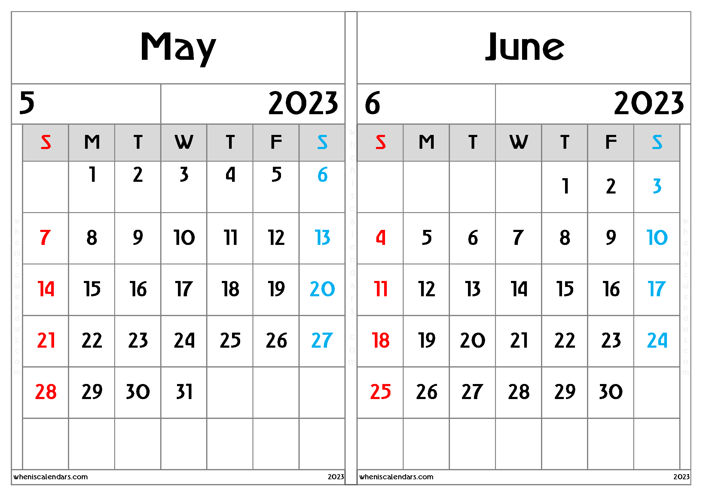 Calendar May June 2023 Printable (MJ2304)