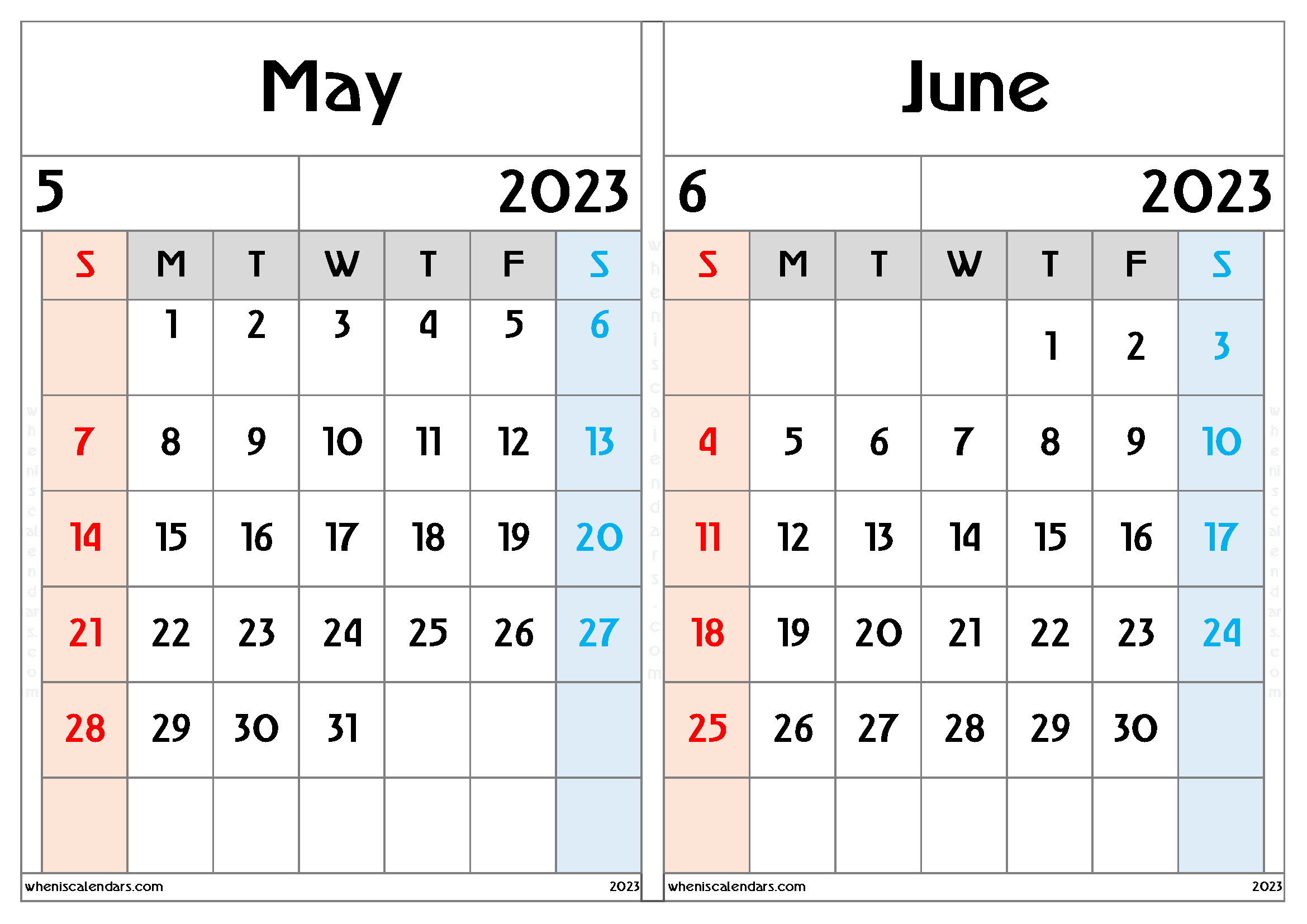 Free May June 2023 Calendar Template (MJ2308)