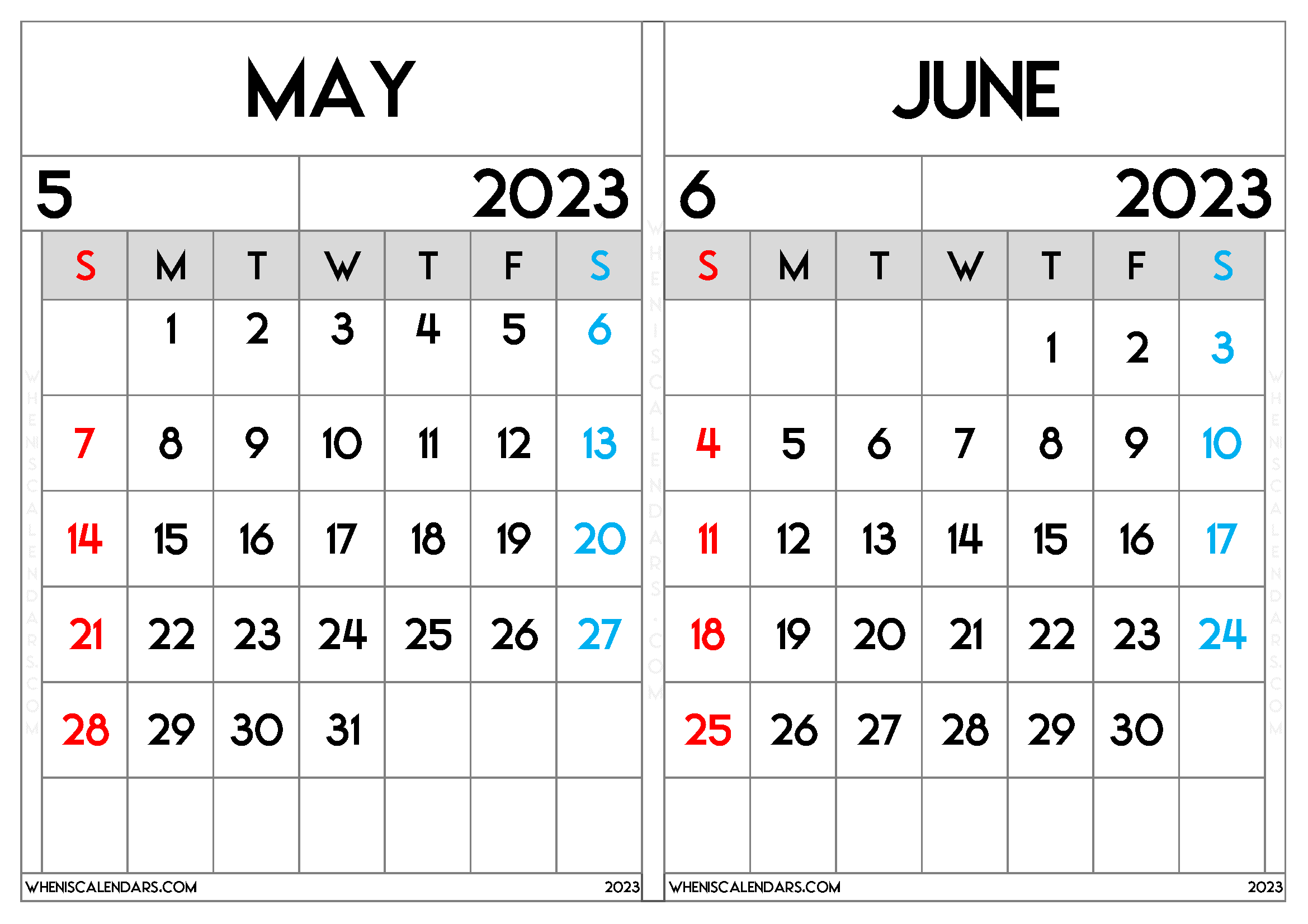 Calendar May June 2023 Printable (MJ2310)