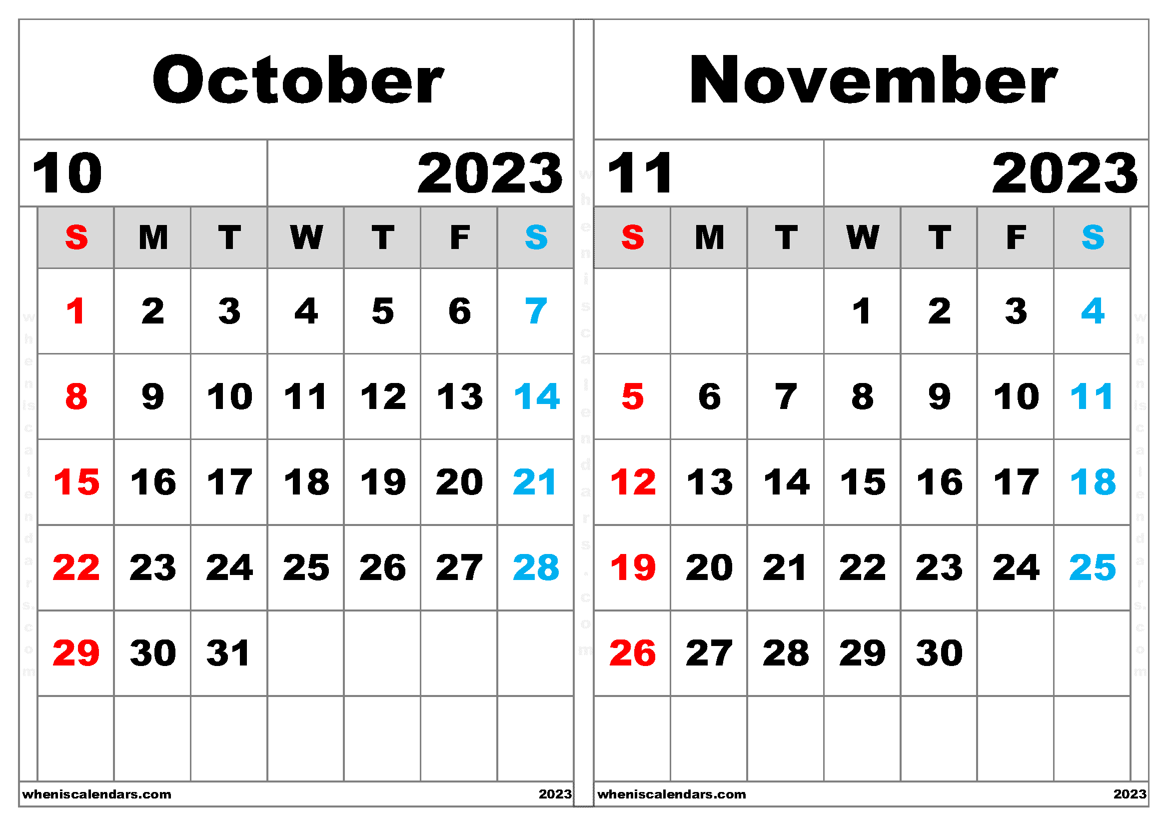 Free October And November 2023 Calendar (ON2302)