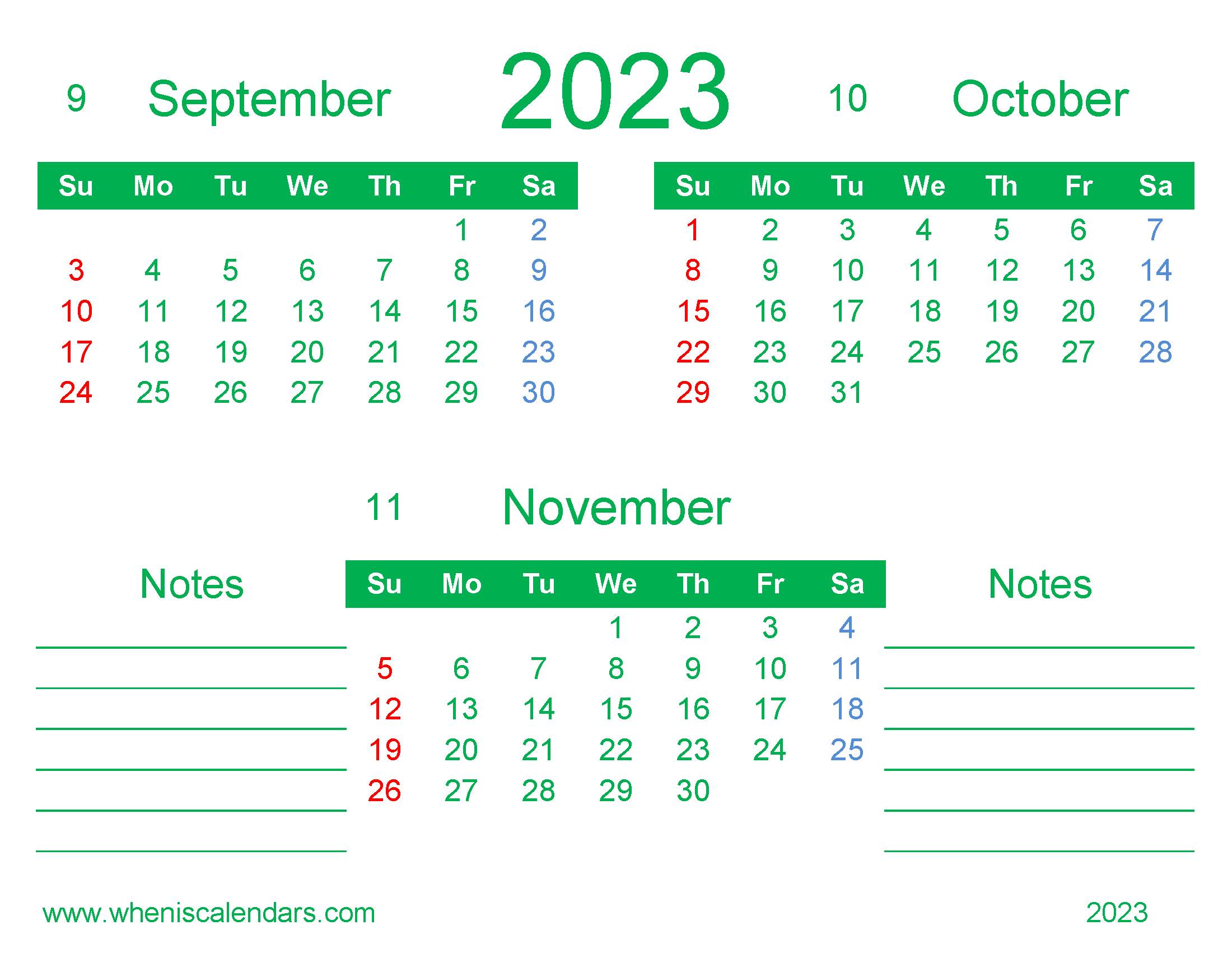 Free September October November 2023 Calendar Printable