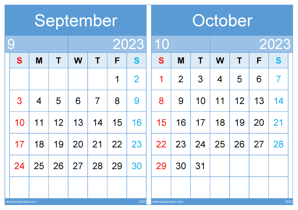 September October 2023 Calendar Pdf Printable (so2311)