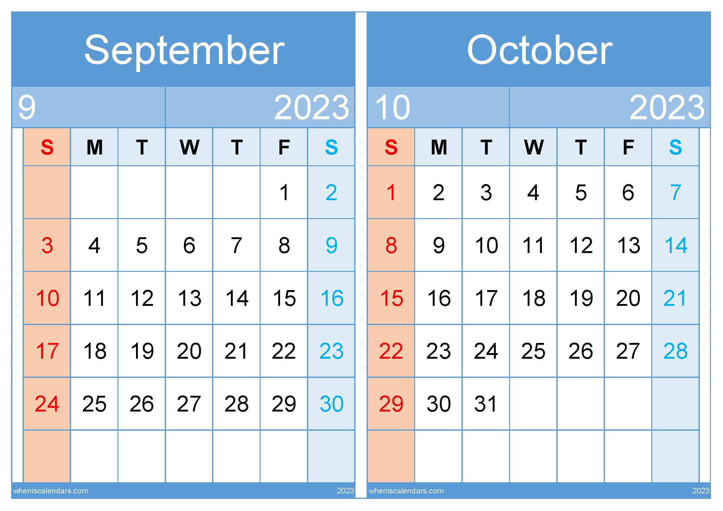 September October 2023 Calendar Template (SO2313)