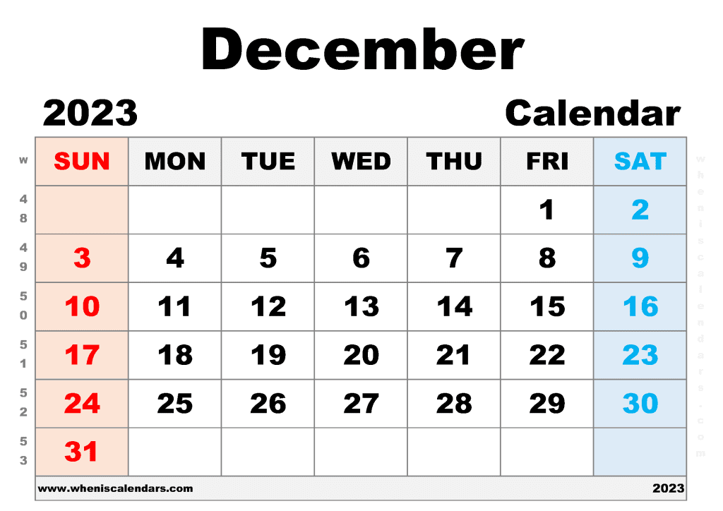 December 2023 Calendar Free Printable