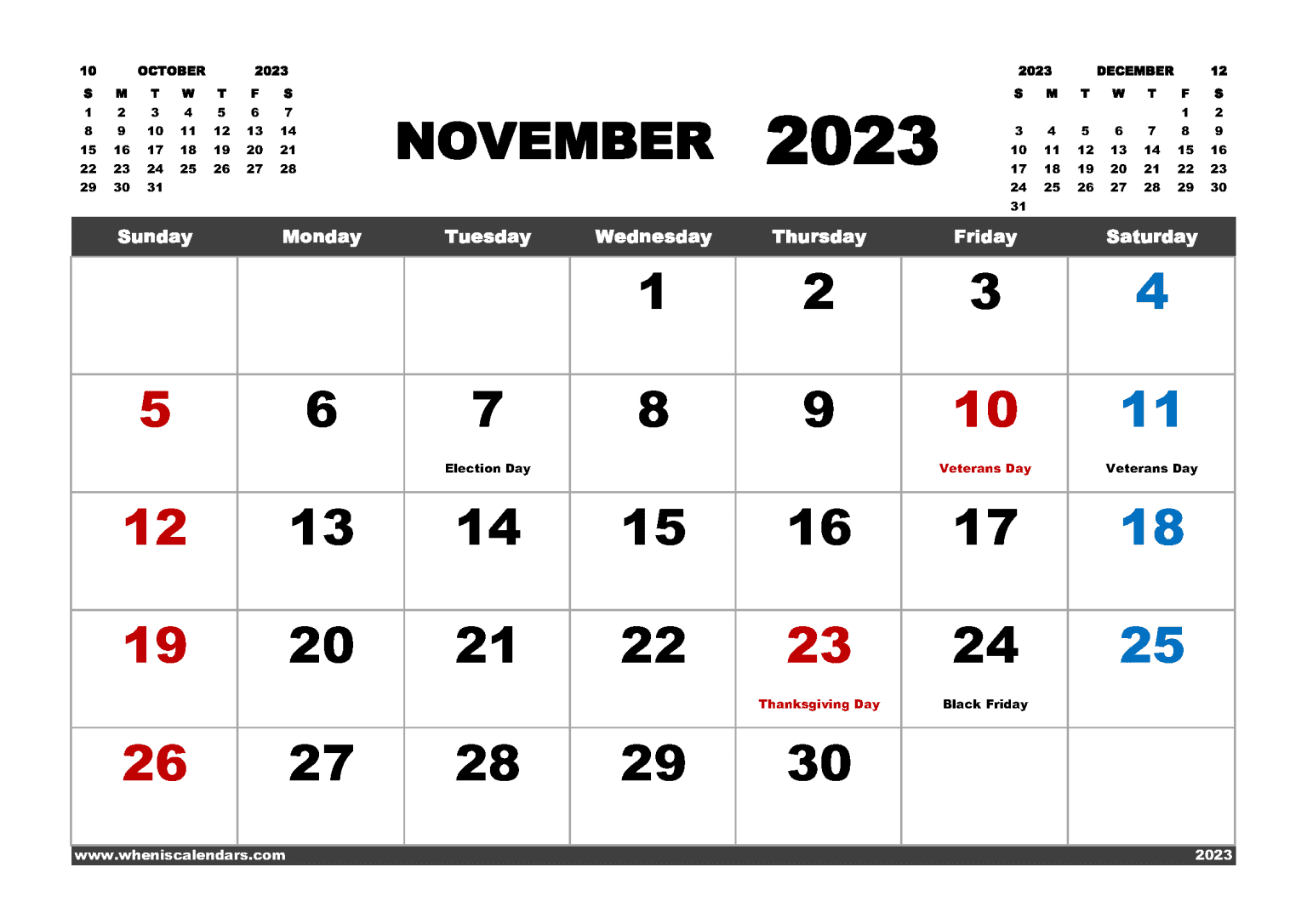Free Printable 2023 Monthly Calendar With Holidays In Variety Formats
