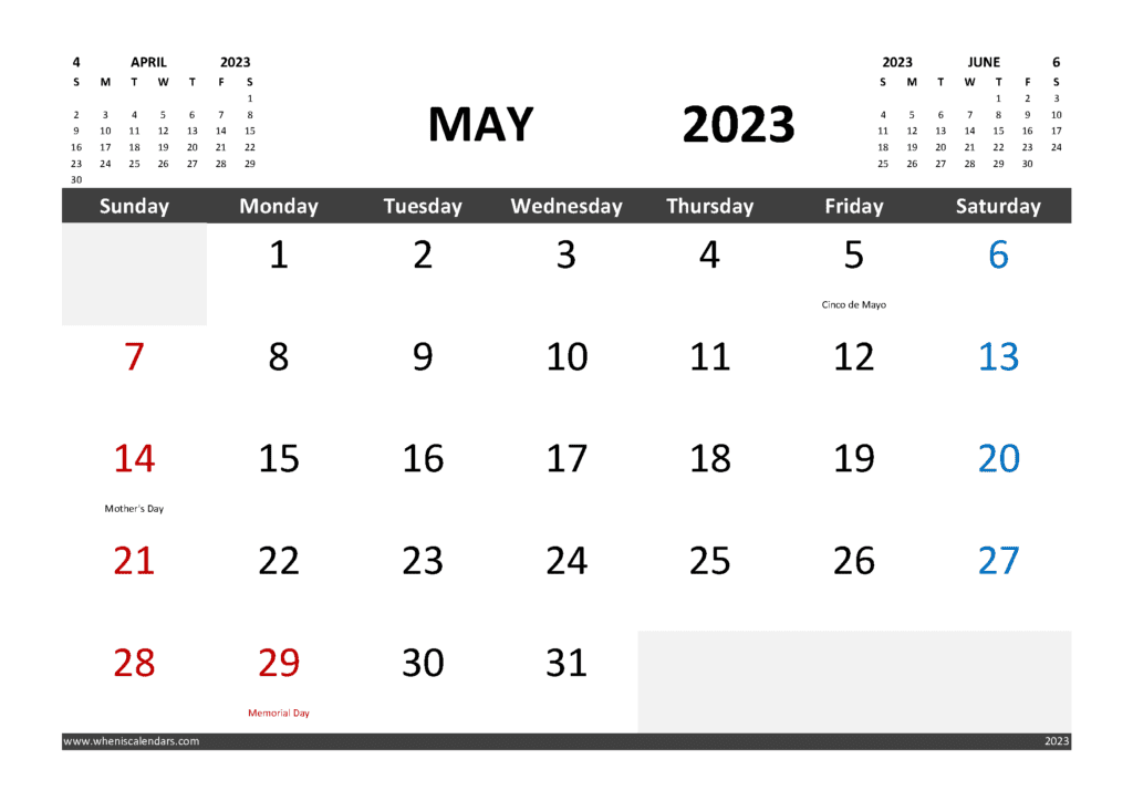 Free May 2023 Calendar Template With Holidays