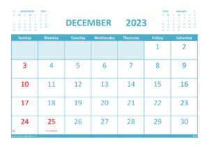 Printable Monthly Calendar December 2023