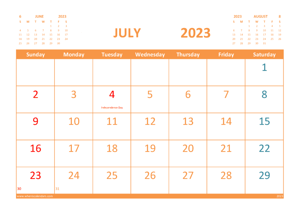 Free Printable Calendar For July 2023 With Holidays