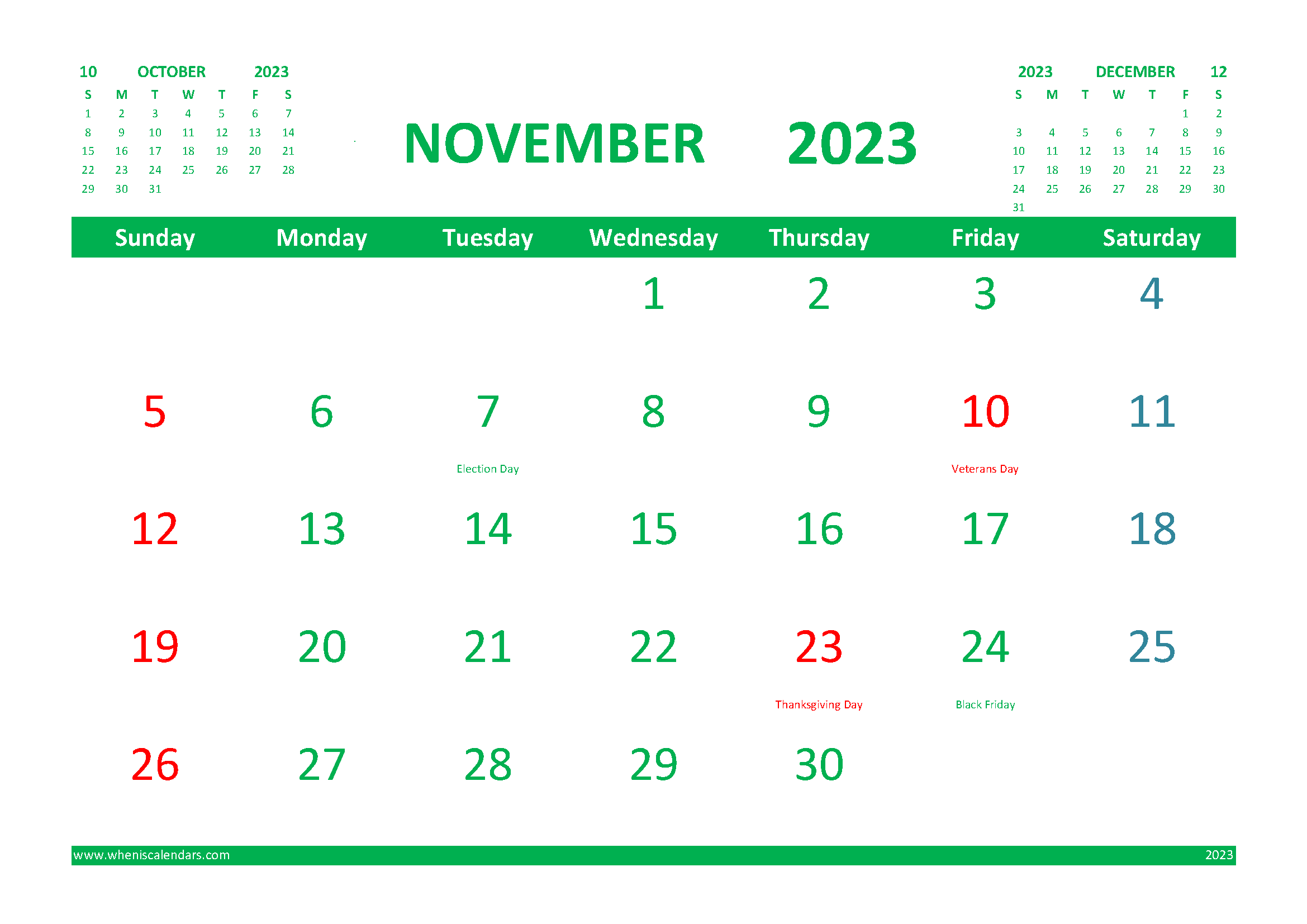 November 2023 Calendar Free Printable With Holidays 0603