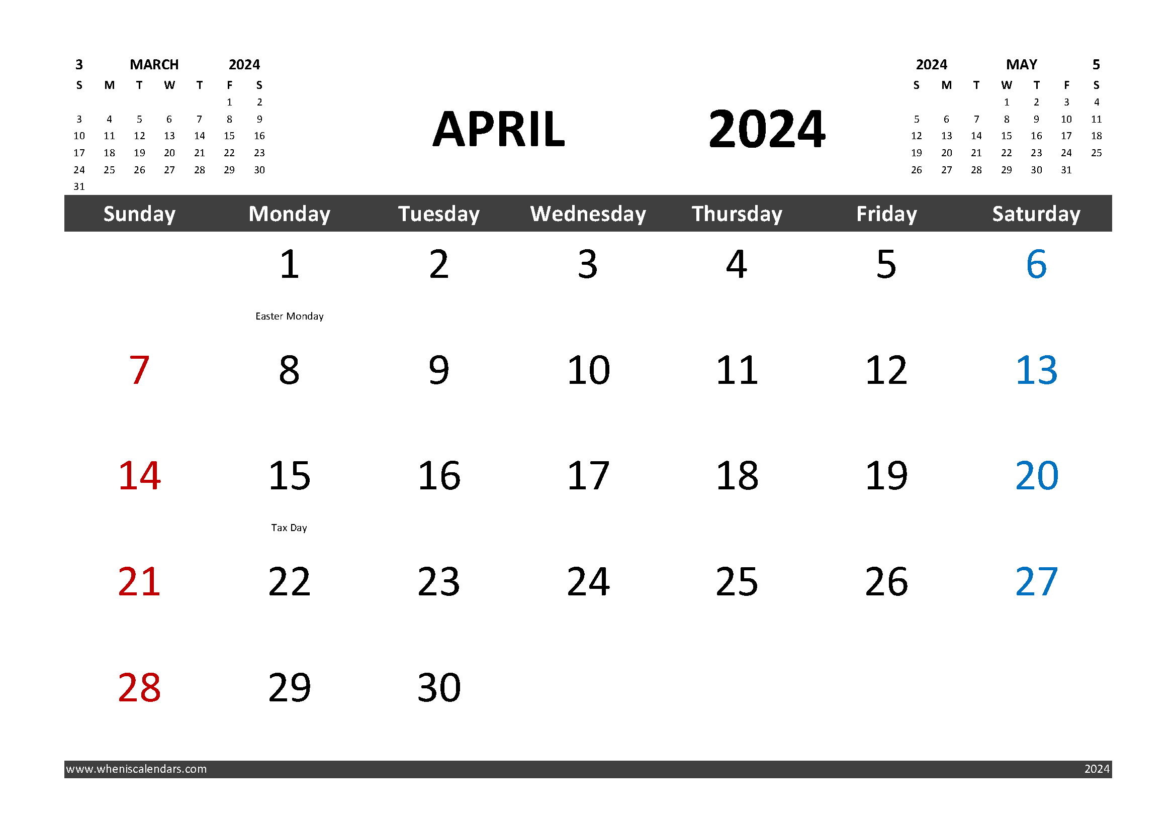 Free April 2024 Calendar Printable With Holidays