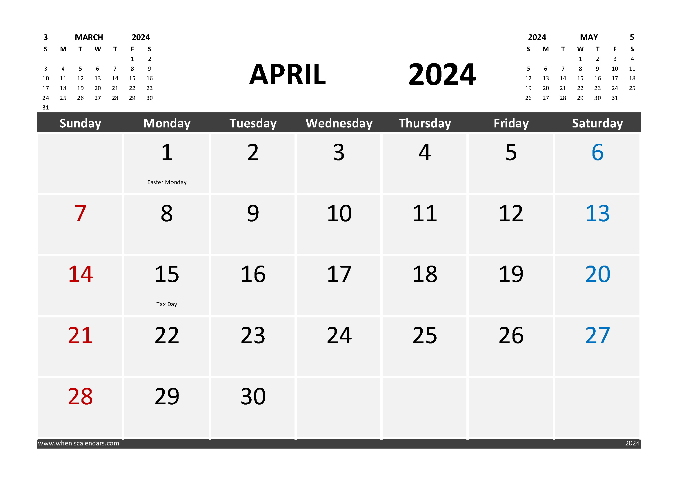 Free Calendar April 2024 Printable With Holidays