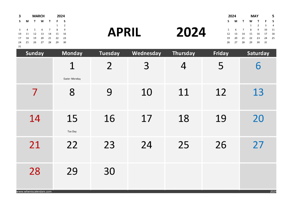 April 2024 Printable Calendar Free With Holidays