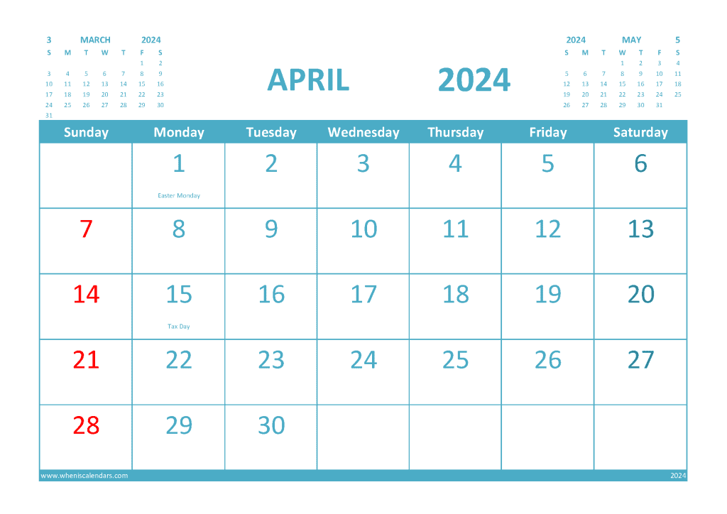 April 2024 Calendar Free Printable With Holidays