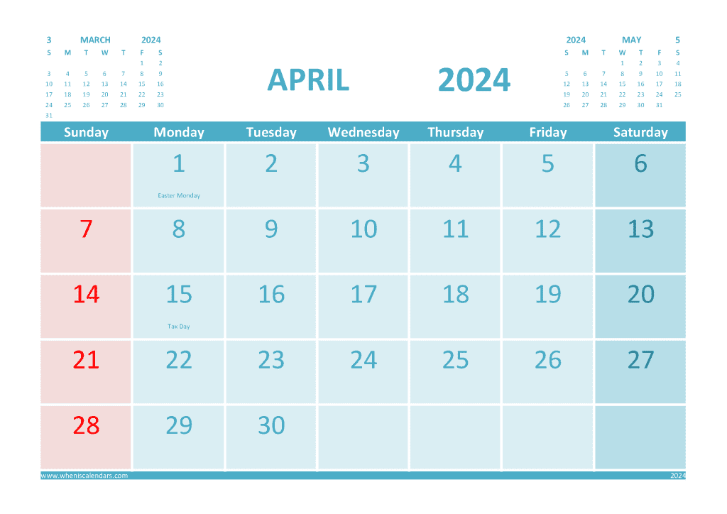 Free Printable Calendar April 2024 With Holidays