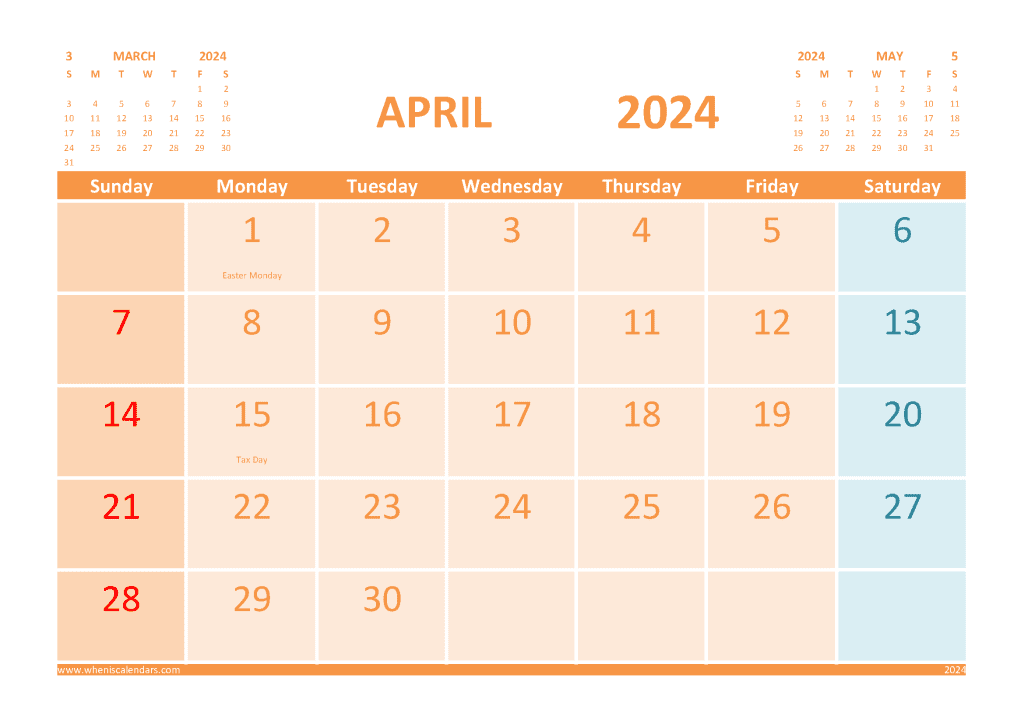 Free April 2024 Calendar Template With Holidays