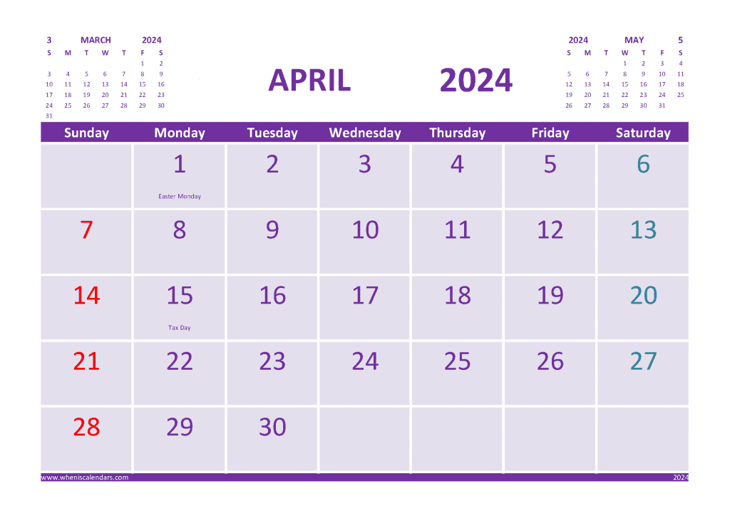 Free April 2024 Calendar With Holidays Printable