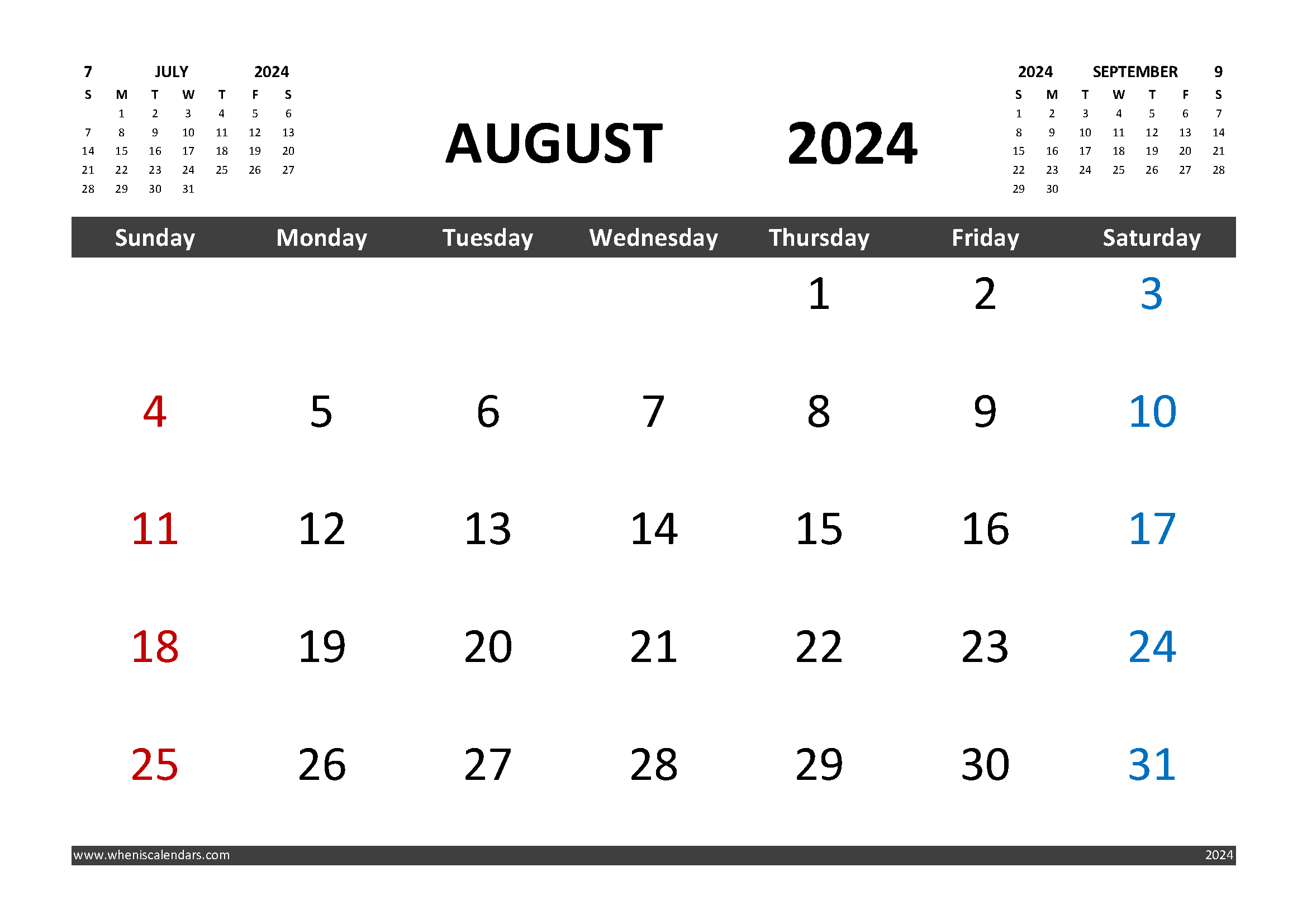 Free August 2024 Calendar Printable With Holidays