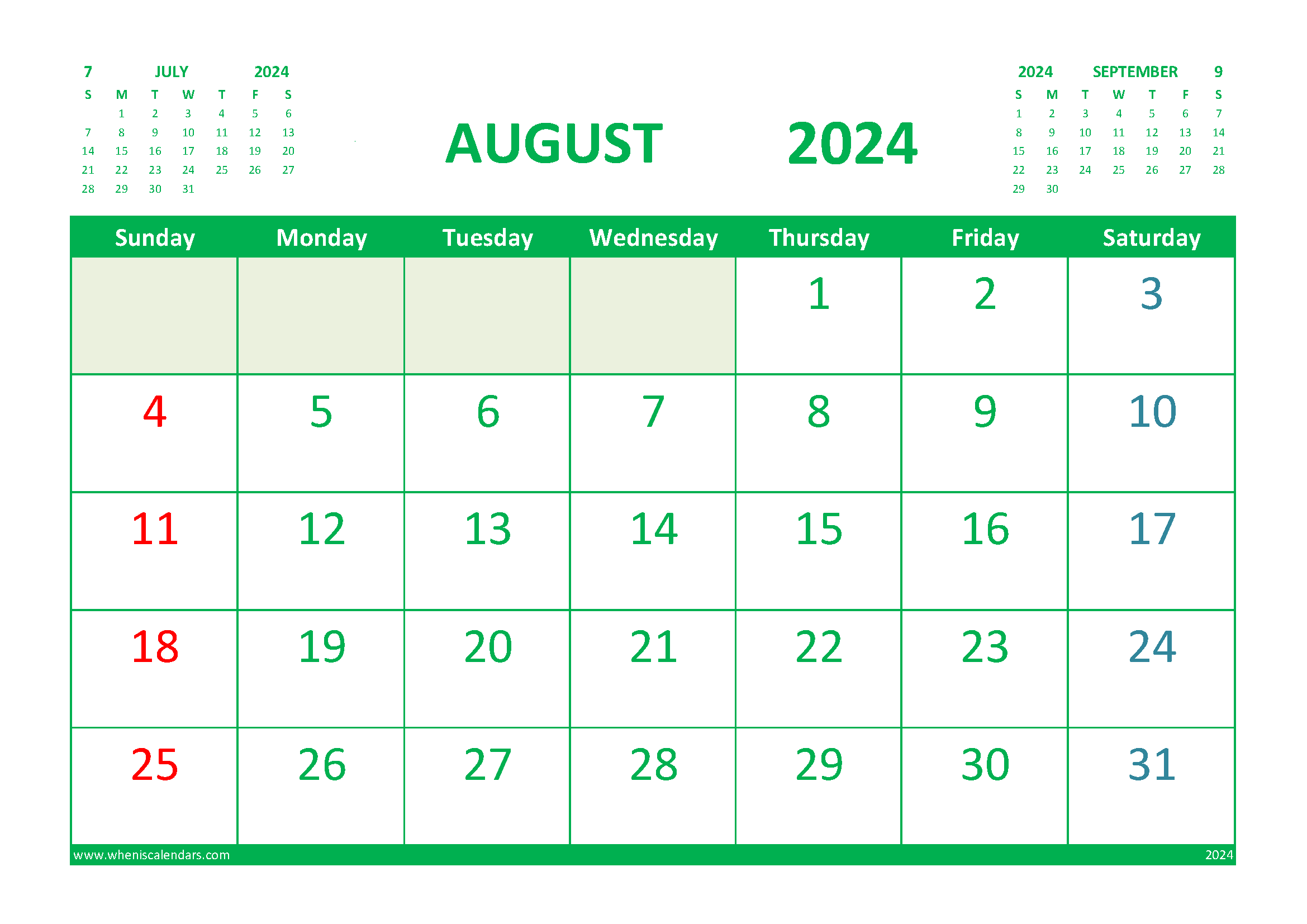 August 2024 Printable Calendar Free with Holidays width=