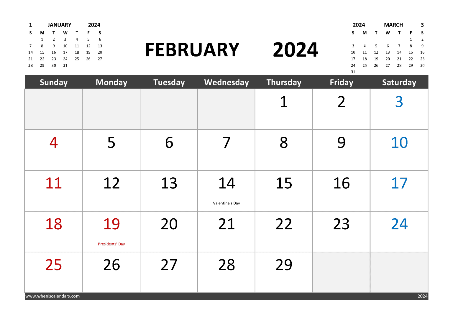 Free Printable February 2024 Calendar With Holidays Pdf