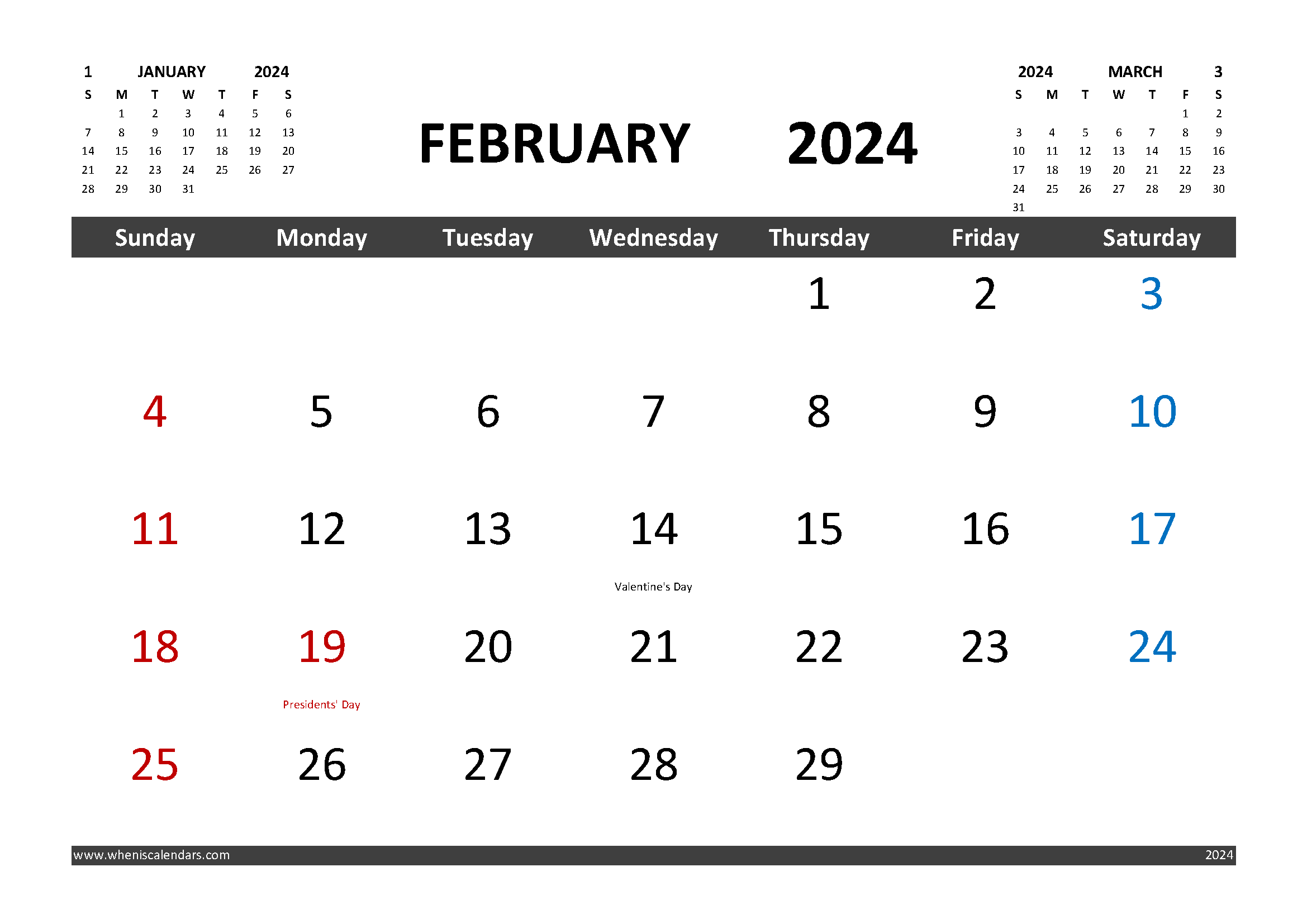 Free February 2024 Calendar Printable With Holidays