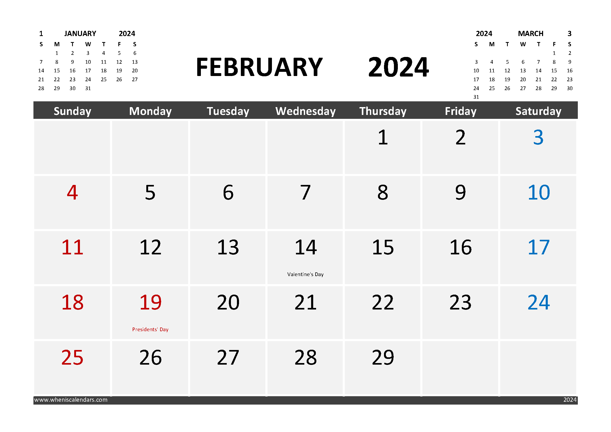 Free Calendar February 2024 Printable With Holidays