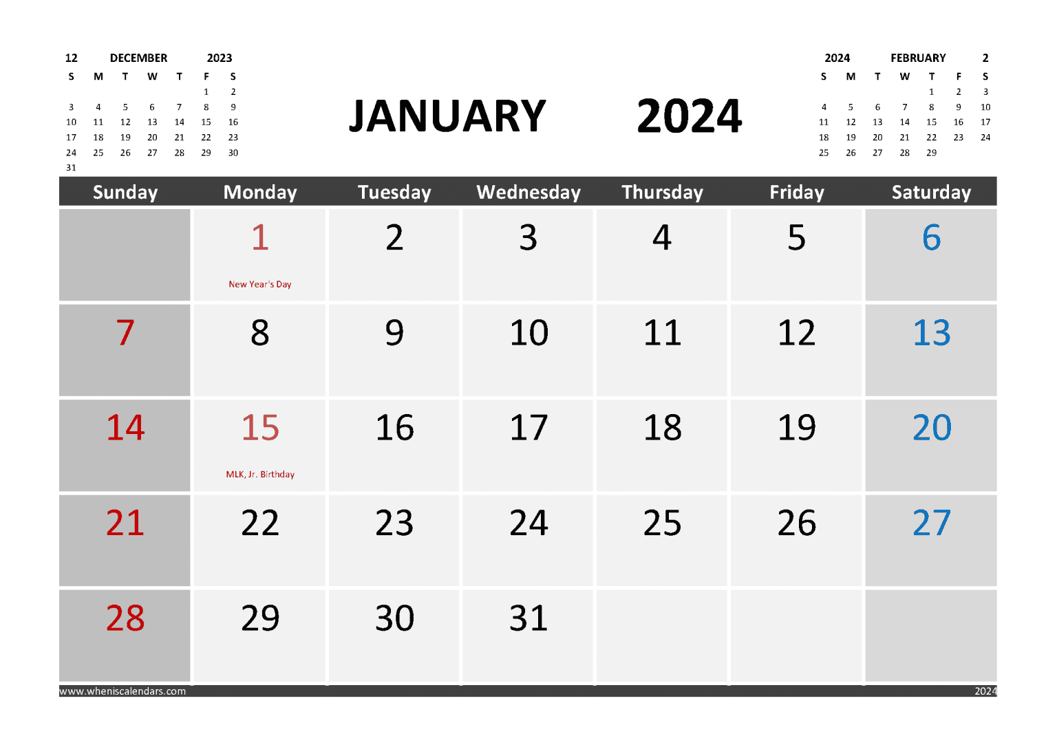 Free Printable 2024 Monthly Calendar