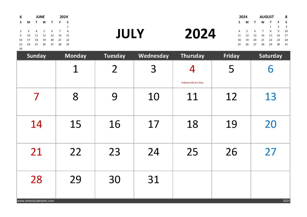 Free July 2024 Calendar With Holidays Printable