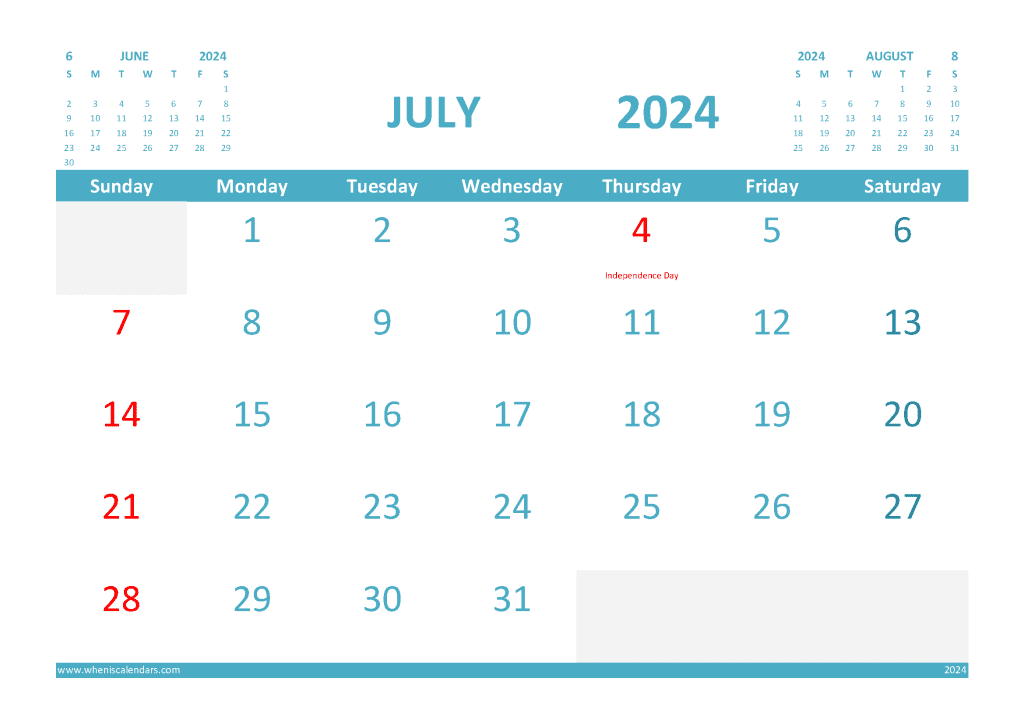 July 2024 Calendar With Holidays Printable For Free